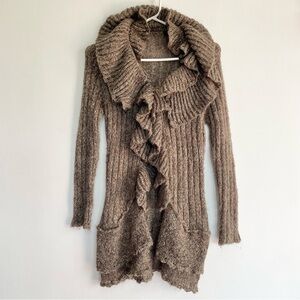 Y2K Lapis Cardigan Ruffle Collar Brown Knit Sweater Vintage Womens y2k Size P S